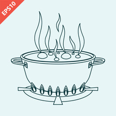 hand drawn boiling water in pan design vector flat isolated illustration