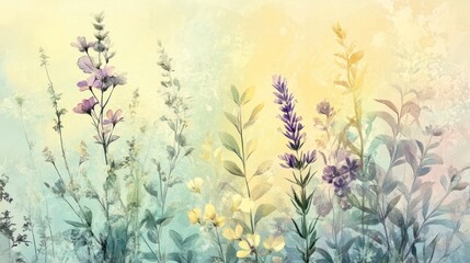 Soft pastel wildflowers in a meadow