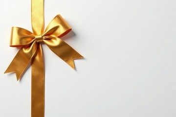 Fototapeta premium Luxury gift card with golden bow, clean white backdrop , glitter, celebration, voucher