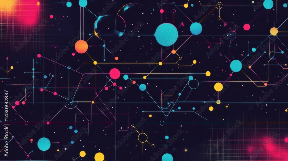 Poster abstract digital background with colorful circles and lines