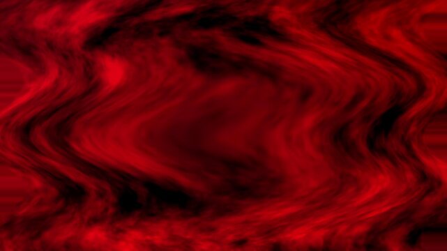 Bright gently flowing red smoke waves on a dark black background abstract.