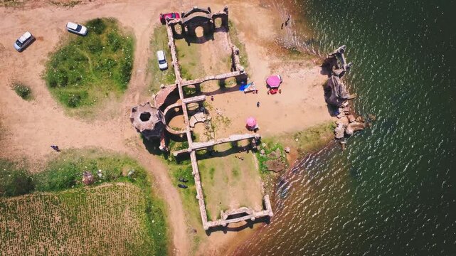 Ariel shot of Shettihalli Rosary Church. Located in Hassan district in Karnataka. Built in the 1860s by the French missionaries in India, the church is a magnificent structure of Gothic Architecture
