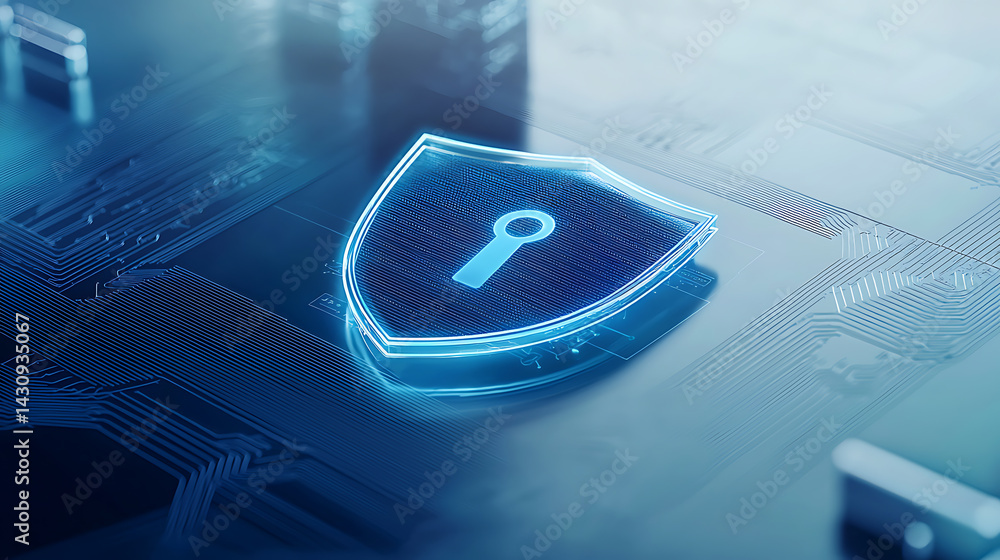 Poster cybersecurity measures protecting digital assets in tech environments futuristic design high-tech vi