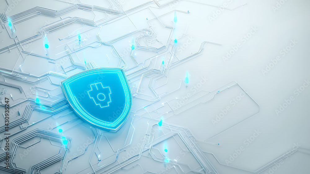 Aufkleber cybersecurity action protecting health data in digital networks graphic illustration futuristic envi