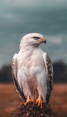 Obraz premium Majestic White Hawk Perched Majestically in Nest of excellence in splendor beyond compare with grace