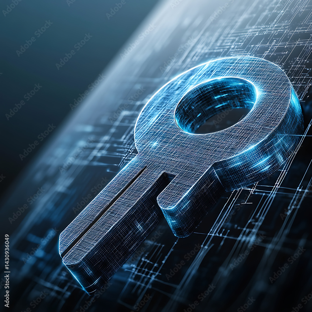 Poster unlocking digital security key concept in cybersecurity tech environment digital focus futuristic vi