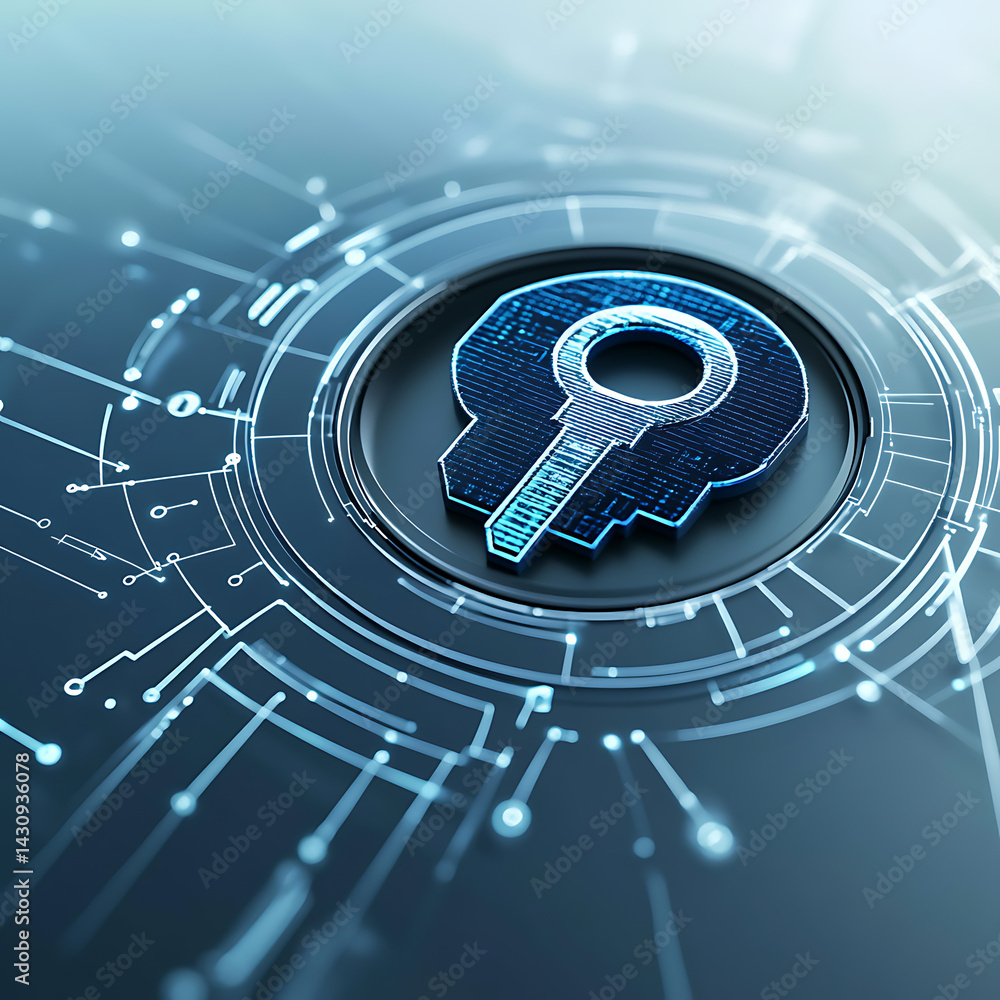 Poster unlocking digital security key technology concepts virtual environment graphic design futuristic vie