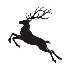 A striking black silhouette of a stag in mid-leap.