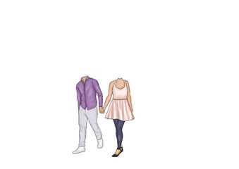 Cute caricature of a couple walking hand in hand, perfect for romantic artwork, dating themes, and lifestyle design templates.