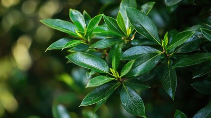 Close-up view of lush, vibrant green leaves on a dense shrub.
