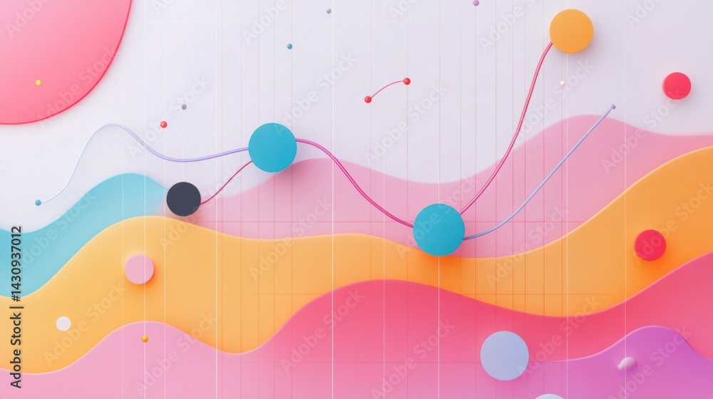 Poster abstract colorful shapes and curves on minimalist background design