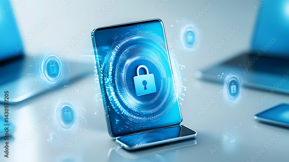 Poster digital security measures for mobile devices cybersecurity awareness infographic virtual environment