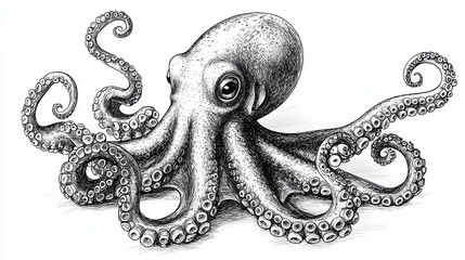 Obraz premium Detailed Ink Drawing of an Octopus