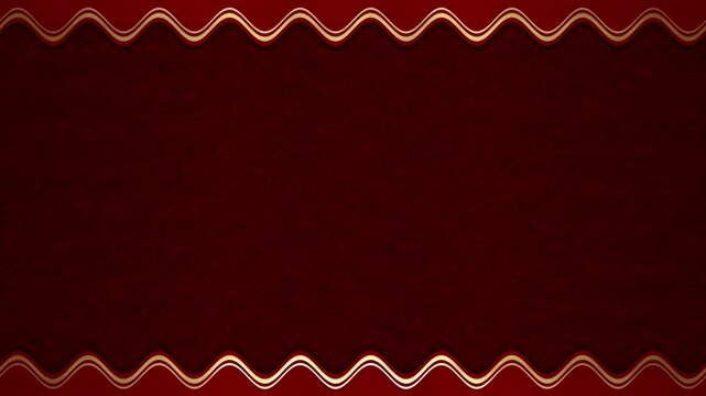 Long, rectangular, horizontal wavy gold stripes, lines on a red background, frame with a moving light effect. Space for your own content.