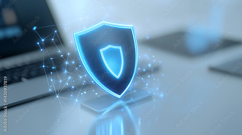 Poster cybersecurity action protecting digital assets virtual environment digital content professional view