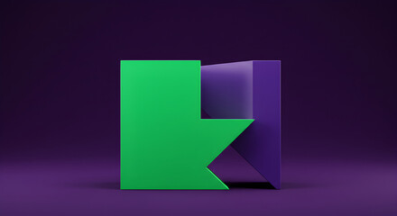 Geometric Abstraction With Green Chevron Shape And Purple Block