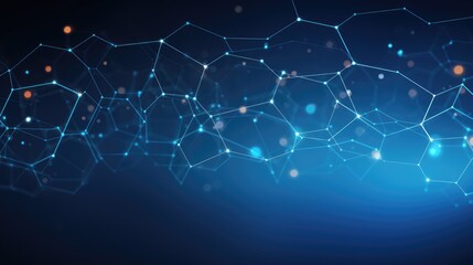 Fototapeta premium Abstract background with hexagons and connected lines, concept of technology or science. Vector illustration in the style for banner design in blue color on dark backdrop