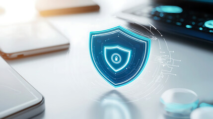 Cybersecurity measures modern office digital content tech environment close-up view data protection concept