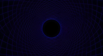 Naklejka premium Abstract Dark Tunnel With Glowing Grid Net Structure Background