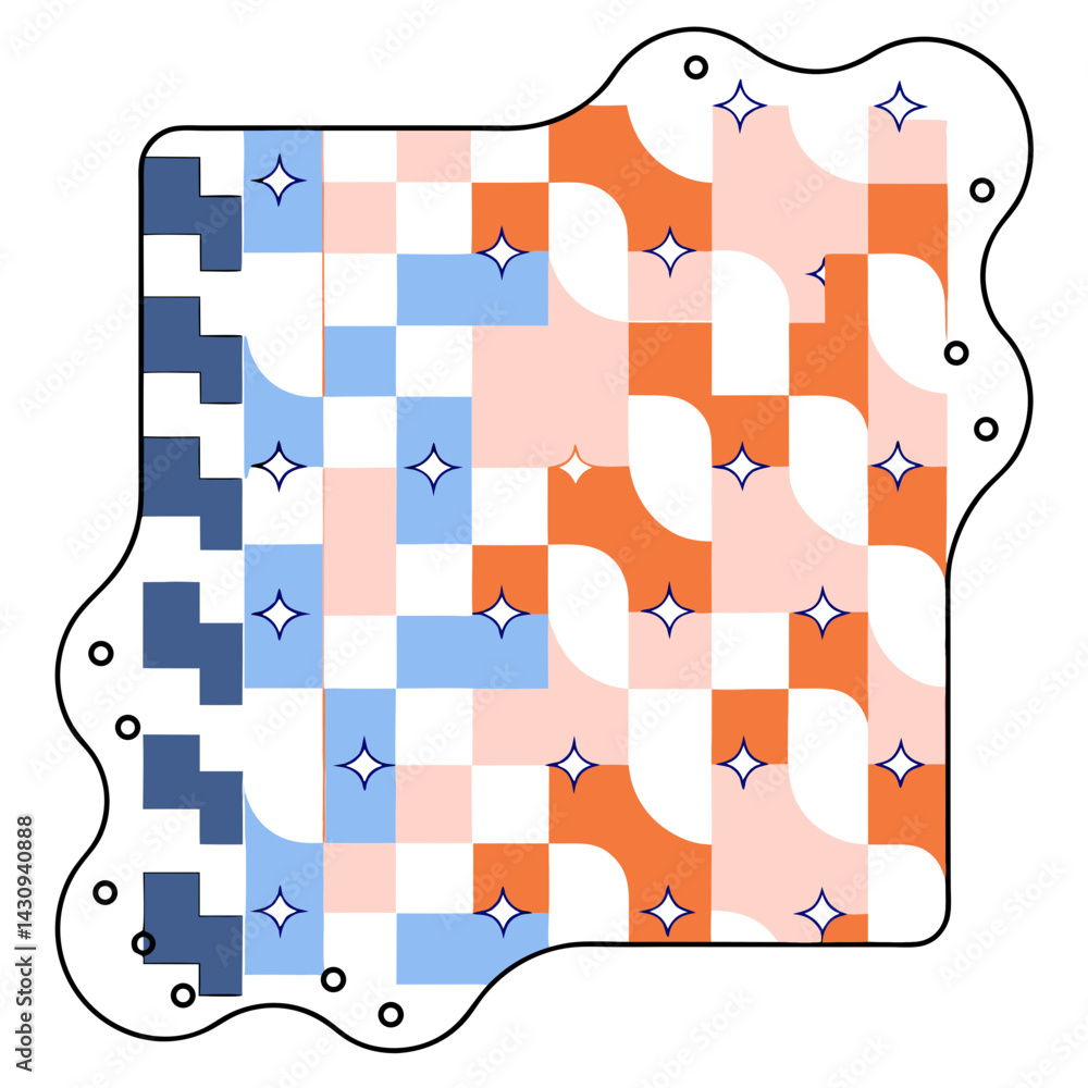Aufkleber bright and colorful retro pixel pattern with glossy top layer, featuring wavy shapes and star accent