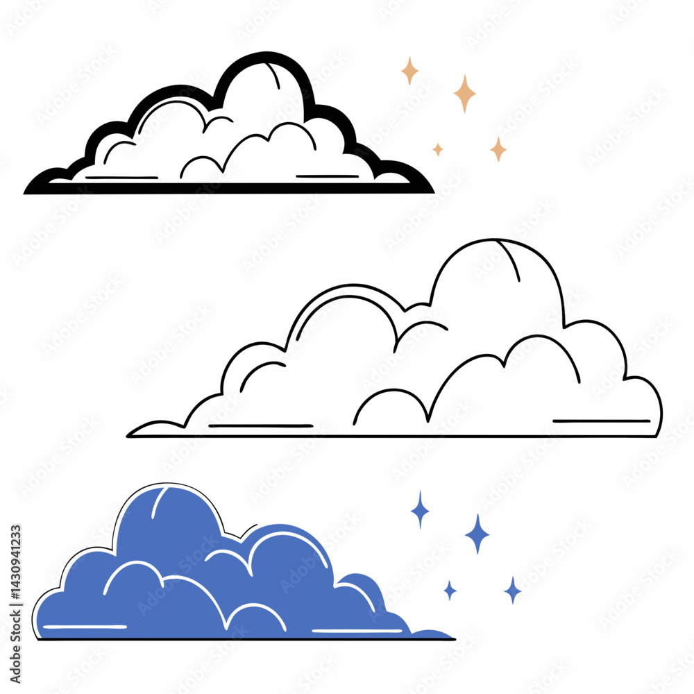 Poster soft clouds with embossed texture and clean glow create whimsical atmosphere, perfect for design pro