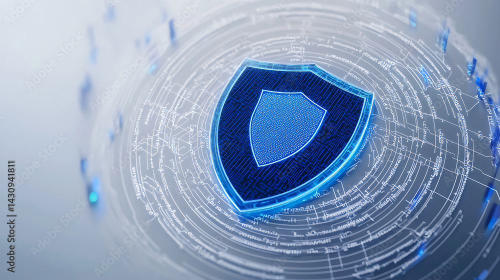 Poster cybersecurity defense strategies digital space graphic design virtual environment abstract view shie