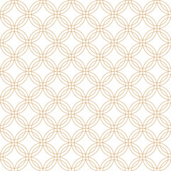 Fototapeta premium Overlapping gold line circles seamless pattern. Geometric Art deco chain link design. Luxury chainmail rings background.