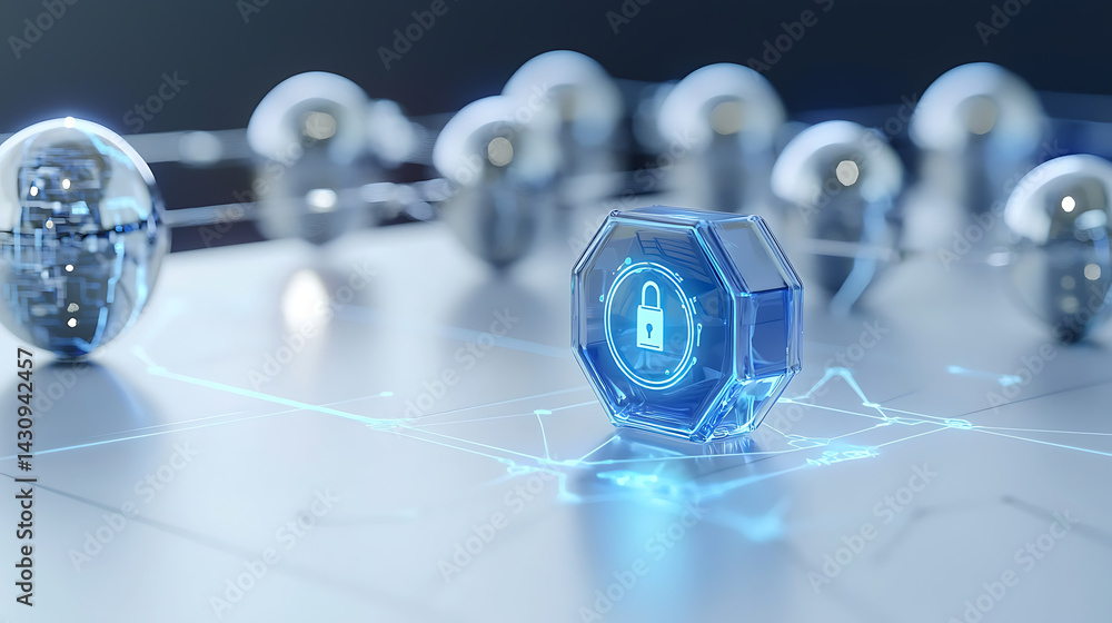 Poster securing digital assets cybersecurity innovations tech lab infographic futuristic close-up data prot