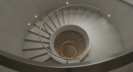 Obraz premium Elegant Spiral Staircase With a Metal Handrail in a Modern Building