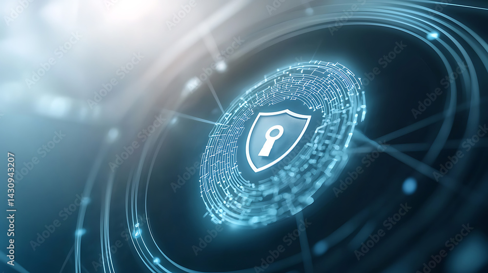 Poster securing data with digital shields cybersecurity innovations infographics virtual reality environmen