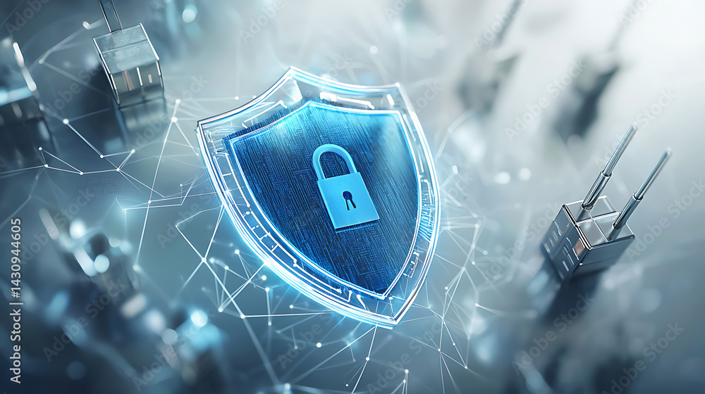 Poster protecting data security cybersecurity innovations digital realm infographic high-tech environment a