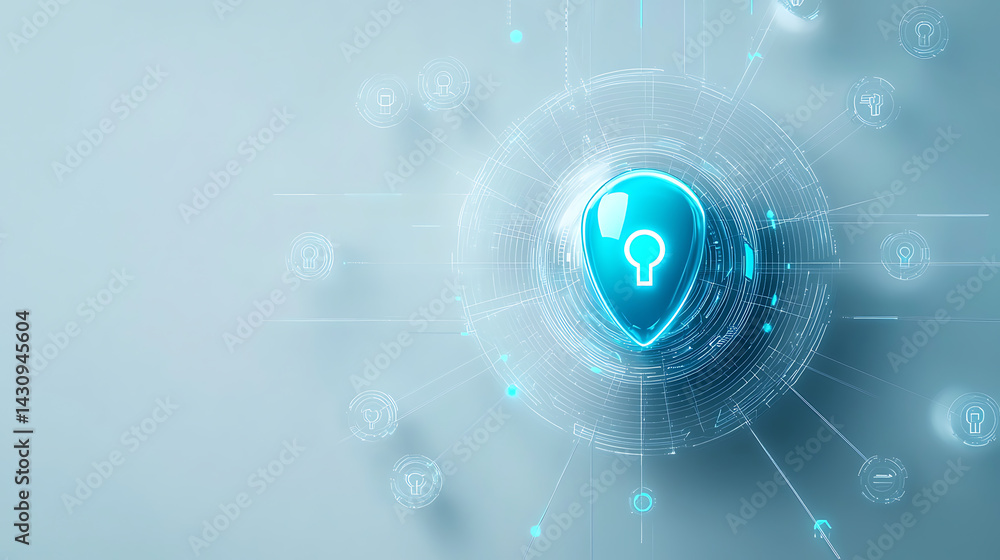 Poster data security action with digital lock icon virtual environment graphic design abstract concept