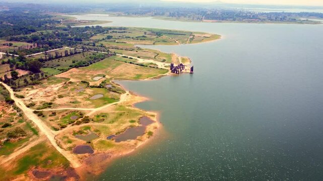 Ariel shot of Shettihalli Rosary Church. Located in Hassan district in Karnataka. Built in the 1860s by the French missionaries in India, the church is a magnificent structure of Gothic Architecture