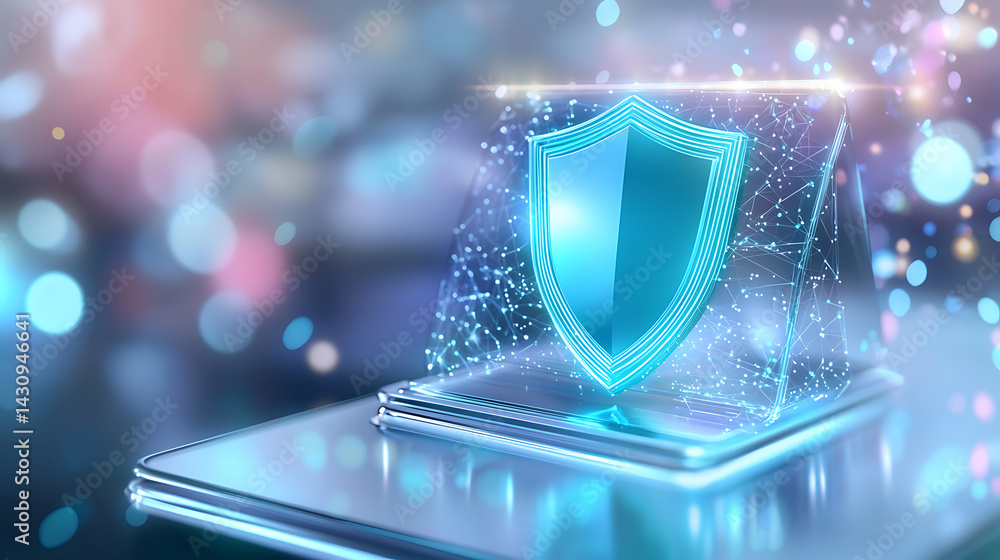 Aufkleber cybersecurity action protecting digital assets with innovative shield technology in a modern tech en