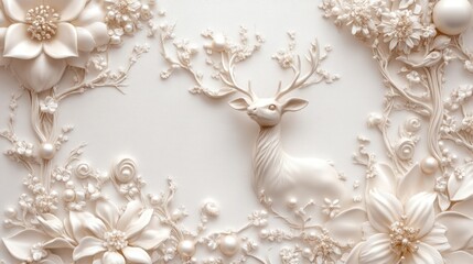 Ornate floral wallpaper with a deer, decorative