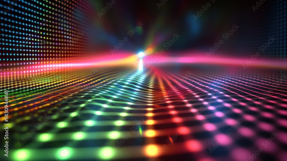 Poster vibrant abstract light patterns with colorful dots and beam effects