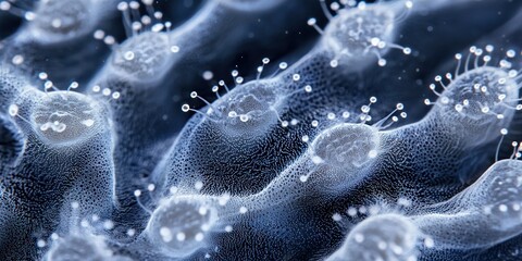 An extreme close-up of delicate coral polyps with tiny tentacles extending into the water