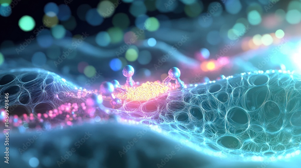 Poster colorful abstract representation of molecular structures and interactions