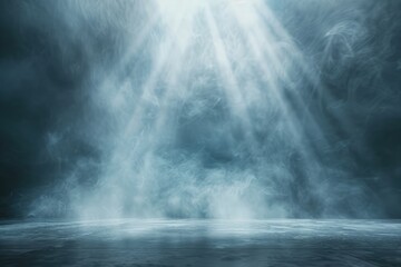 Abstract background with light beams and fog, empty space for product presentation. Studio room interior design. Background for display of goods