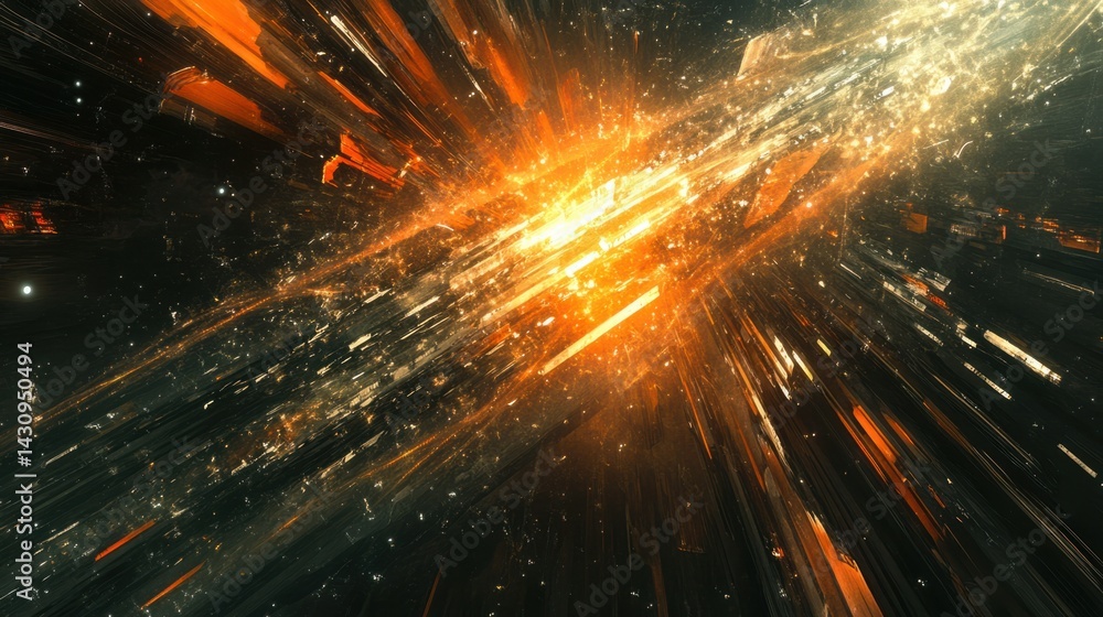 Poster dynamic explosion of light and energy in space with colorful flare