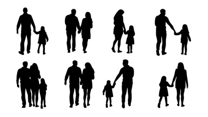 silhouettes of adult-and-child pairs engaging in various poses, ideal for family and relationship-themed designs, creative projects, and educational materials
