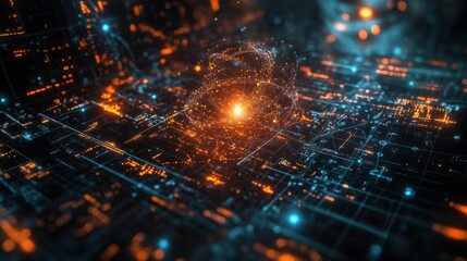 Fototapeta premium Abstract Digital Network of Blue and Orange Light Connections