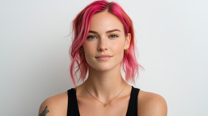 Fototapeta premium Portrait of a Woman with Pink Hair
