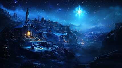 Obraz premium Night, nativity, mountain village, star shining
