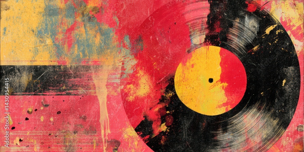 Poster a colorful painting of a record with a yellow circle in the middle
