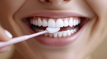 Naklejka premium A smiling woman with brown hair sits in a dental chair