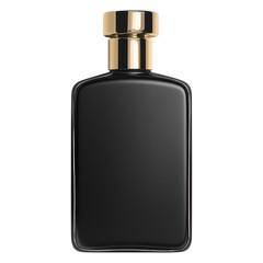 Fototapeta premium Elegant Black Perfume Bottle with Gold Cap Luxury Fragrance Packaging Design