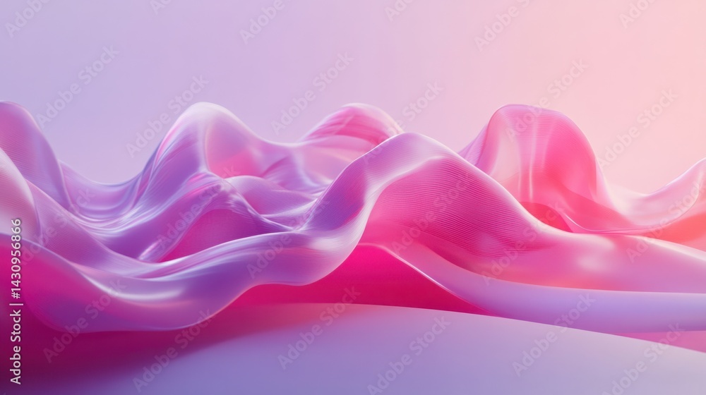 Poster abstract pink waves flowing smoothly across soft textured surface