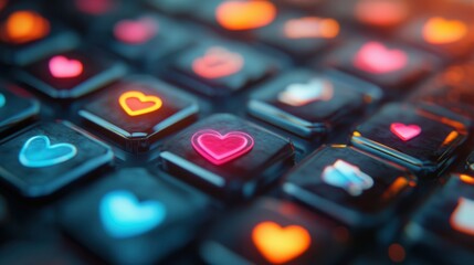 Colorful Heart Icons on Computer Keyboard for Digital Expressions