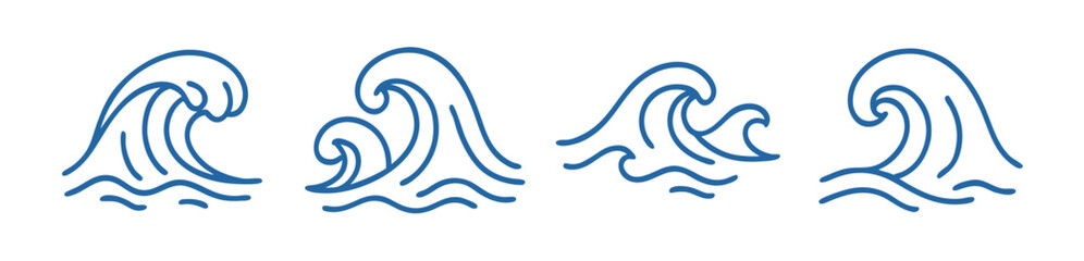 Set of Minimalist Blue Wave Illustrations